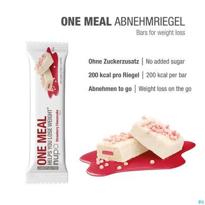 Sie sehen eine Packung Nupo Lebenswert Onemeal/bar Strawberry 60g, Produktbild: 03 Nupo Lebenswert Onemeal/bar Strawberry 60g, A-Nr.: 5739106 - 03