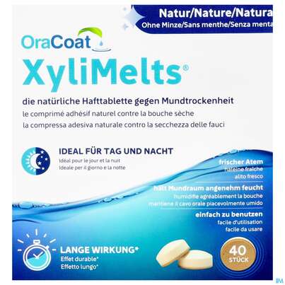Sie sehen eine Packung Xylimelts Hafttabl 40s Milde Minze Artikelnr 01ac0034 40st, Produktbild: 02 Xylimelts Hafttabl 40s Milde Minze Artikelnr 01ac0034 40st, A-Nr.: 4165413 - 02