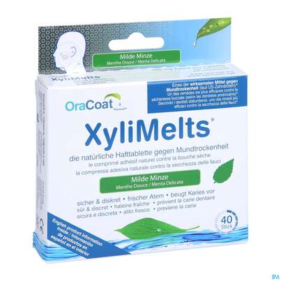 Sie sehen eine Packung Xylimelts Hafttabl 40s Milde Minze Artikelnr 01ac0034 40st, Produktbild: 05 Xylimelts Hafttabl 40s Milde Minze Artikelnr 01ac0034 40st, A-Nr.: 4165413 - 05