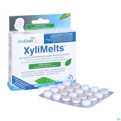 Sie sehen eine Packung Xylimelts Hafttabl 40s Milde Minze Artikelnr 01ac0034 40st, Produktbild: 07 Xylimelts Hafttabl 40s Milde Minze Artikelnr 01ac0034 40st, A-Nr.: 4165413 - 07