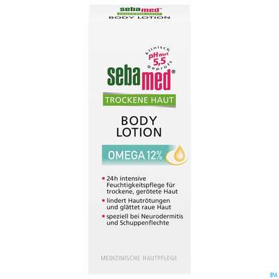 Sie sehen eine Packung Sebamed Intensiv Lotion Omega 12% 200ml, Produktbild: 01 Sebamed Intensiv Lotion Omega 12% 200ml, A-Nr.: 4084904 - 01