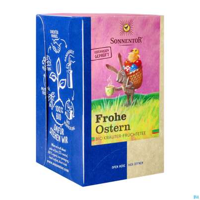 Sie sehen eine Packung Sonnentor Kraeutertee/bio Frohe Ostern 02577 18st, Produktbild: 03 Sonnentor Kraeutertee/bio Frohe Ostern 02577 18st, A-Nr.: 4793575 - 03