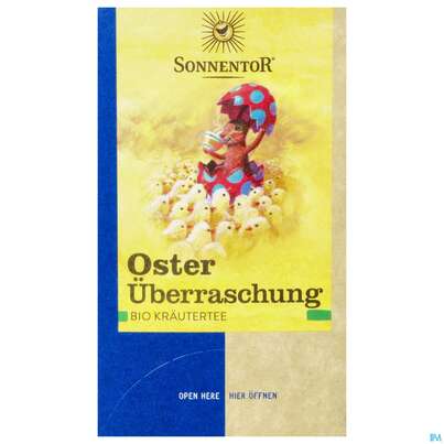 Sie sehen eine Packung Sonnentor Kraeutertee/bio Osterueberraschung 02567 18st, Produktbild: 01 Sonnentor Kraeutertee/bio Osterueberraschung 02567 18st, A-Nr.: 4096563 - 01