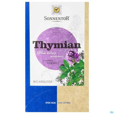 Sie sehen eine Packung Sonnentor Tee/bio Thymian Doppelkammmerbtl 02557 18st, Produktbild: 02 Sonnentor Tee/bio Thymian Doppelkammmerbtl 02557 18st, A-Nr.: 5048313 - 02