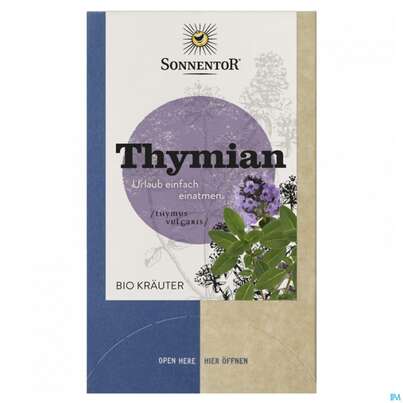 Sie sehen eine Packung Sonnentor Tee/bio Thymian Doppelkammmerbtl 02557 18st, Produktbild: 04 Sonnentor Tee/bio Thymian Doppelkammmerbtl 02557 18st, A-Nr.: 5048313 - 04