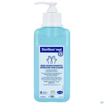 Sie sehen eine Packung Sterillium Haendedesinfektion Med +pumpe 500ml, Produktbild: 01 Sterillium Haendedesinfektion Med +pumpe 500ml, A-Nr.: 4094423 - 01