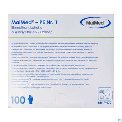 Sie sehen eine Packung Untersuchungshandschuhe Einweg Hdpe Transparent Gr M 74070 100st, Produktbild: 02 Untersuchungshandschuhe Einweg Hdpe Transparent Gr M 74070 100st, A-Nr.: 5074115 - 02