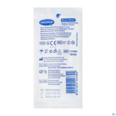 Sie sehen eine Packung Verbandpaeckchen -hartmann Din 13151 Steril 80x 100mm 1st, Produktbild: 02 Verbandpaeckchen -hartmann Din 13151 Steril 80x 100mm 1st, A-Nr.: 1566407 - 02