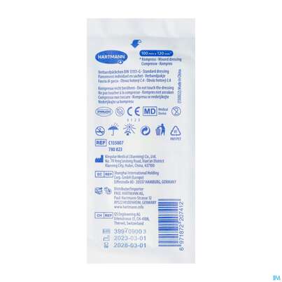 Sie sehen eine Packung Verbandpaeckchen -hartmann Din 13151 Steril 100x 120mm 1st, Produktbild: 02 Verbandpaeckchen -hartmann Din 13151 Steril 100x 120mm 1st, A-Nr.: 1566413 - 02