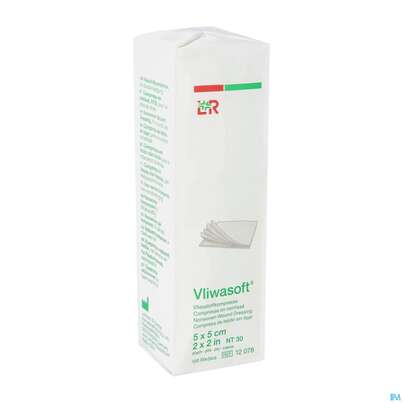 Sie sehen eine Packung Vlieskompressen Vliwasoft 6fach/unsteril Lose 5x 5cm 100st, Produktbild: 02 Vlieskompressen Vliwasoft 6fach/unsteril Lose 5x 5cm 100st, A-Nr.: 1372790 - 02