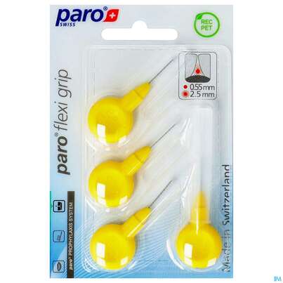Sie sehen eine Packung Zahnbuersten Paro Flexigrip 2,5mm Gelb 4st, Produktbild: 01 Zahnbuersten Paro Flexigrip 2,5mm Gelb 4st, A-Nr.: 2652706 - 01